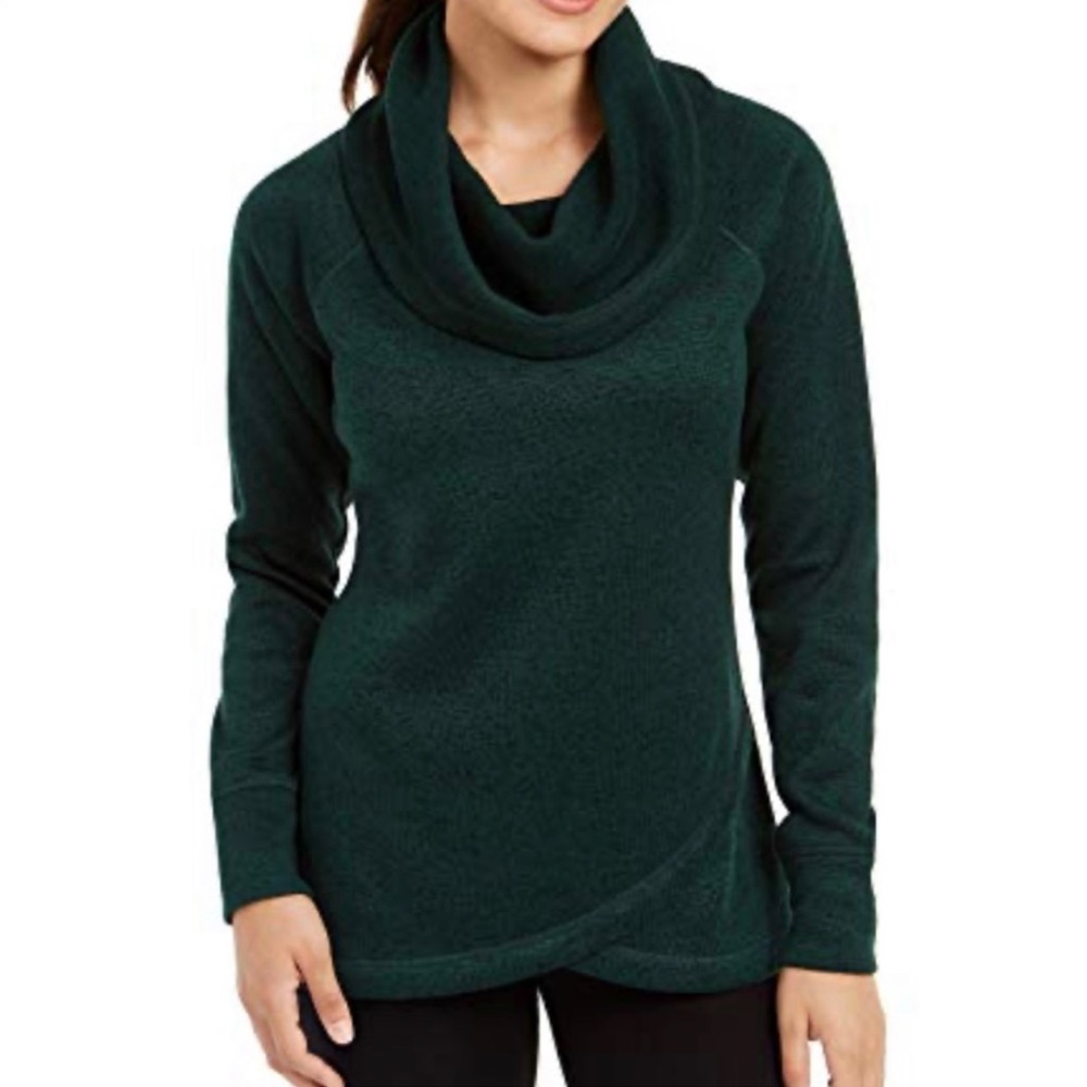 Ldeology women cowl neck pullover deep pine new
